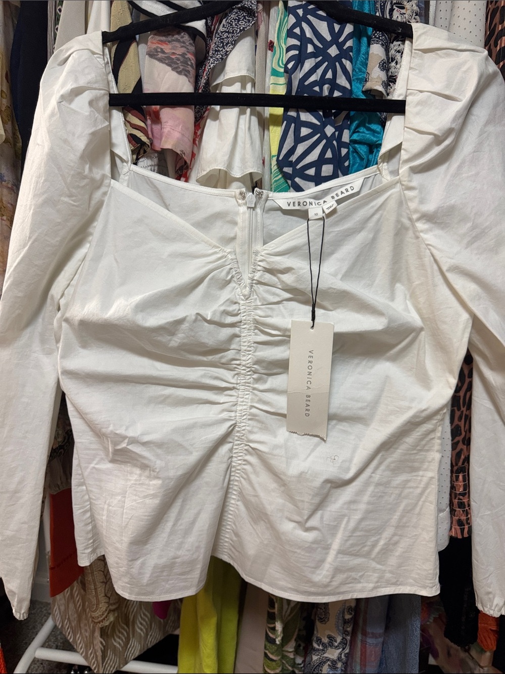 Veronica Beard White Ruched Square-Neck Blouse - Picture 2 of 3